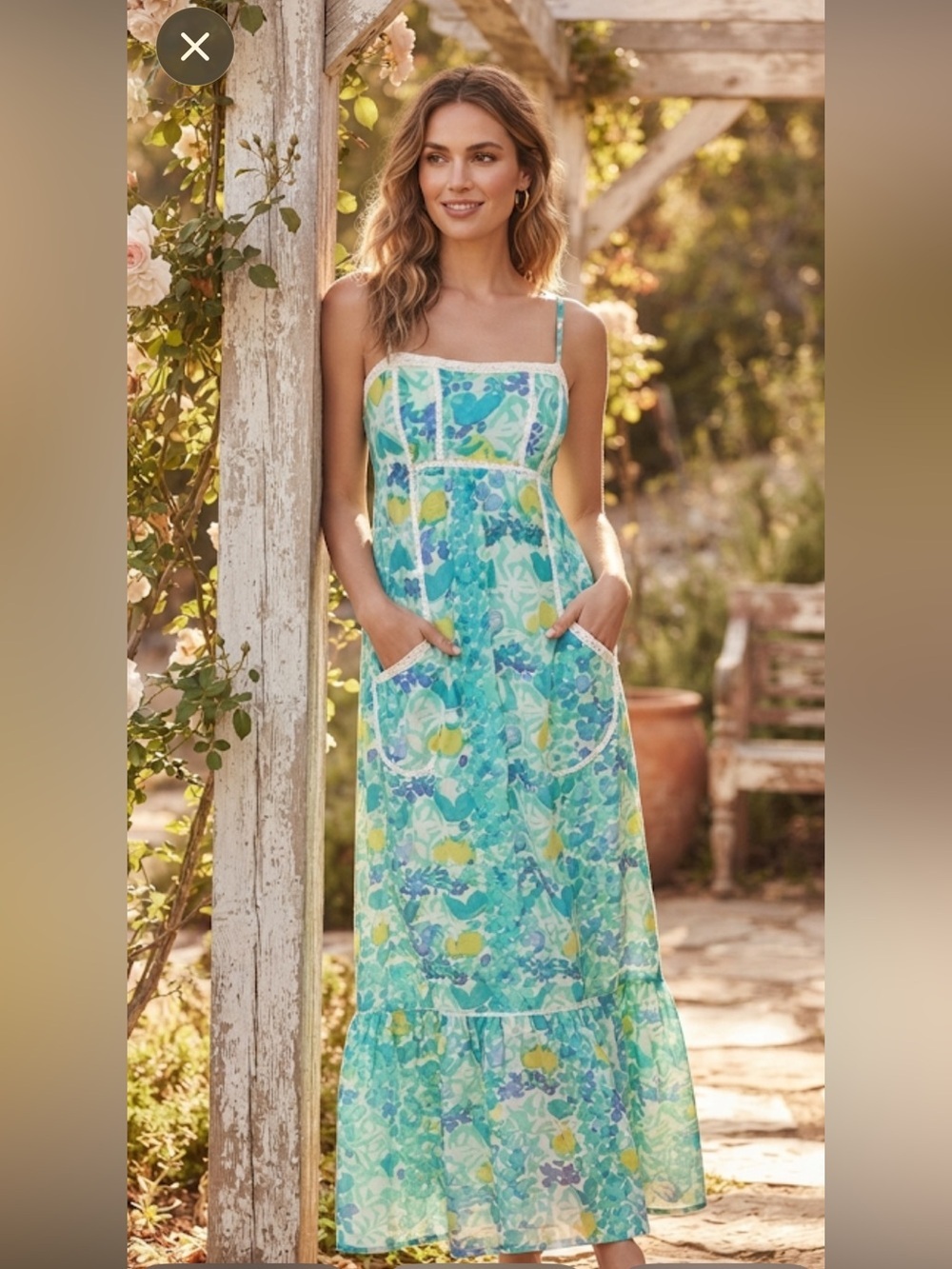 Jessica Simpson Floral Maxi Dress Chiffon Ruffles Sz XS Cottagecore Pockets